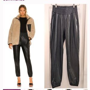 Commando | Faux Leather Smocked Jogger in black, Size Medium